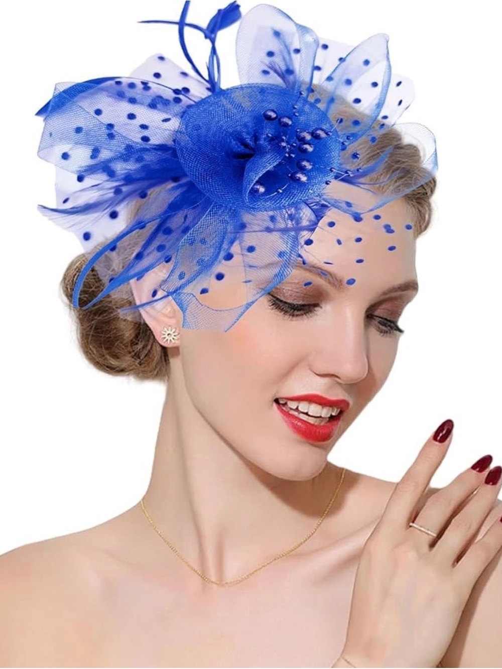 Fascinators Hats 20s 50s Pillbox Hat Cocktail Tea Party for Women (Blue, One Siz